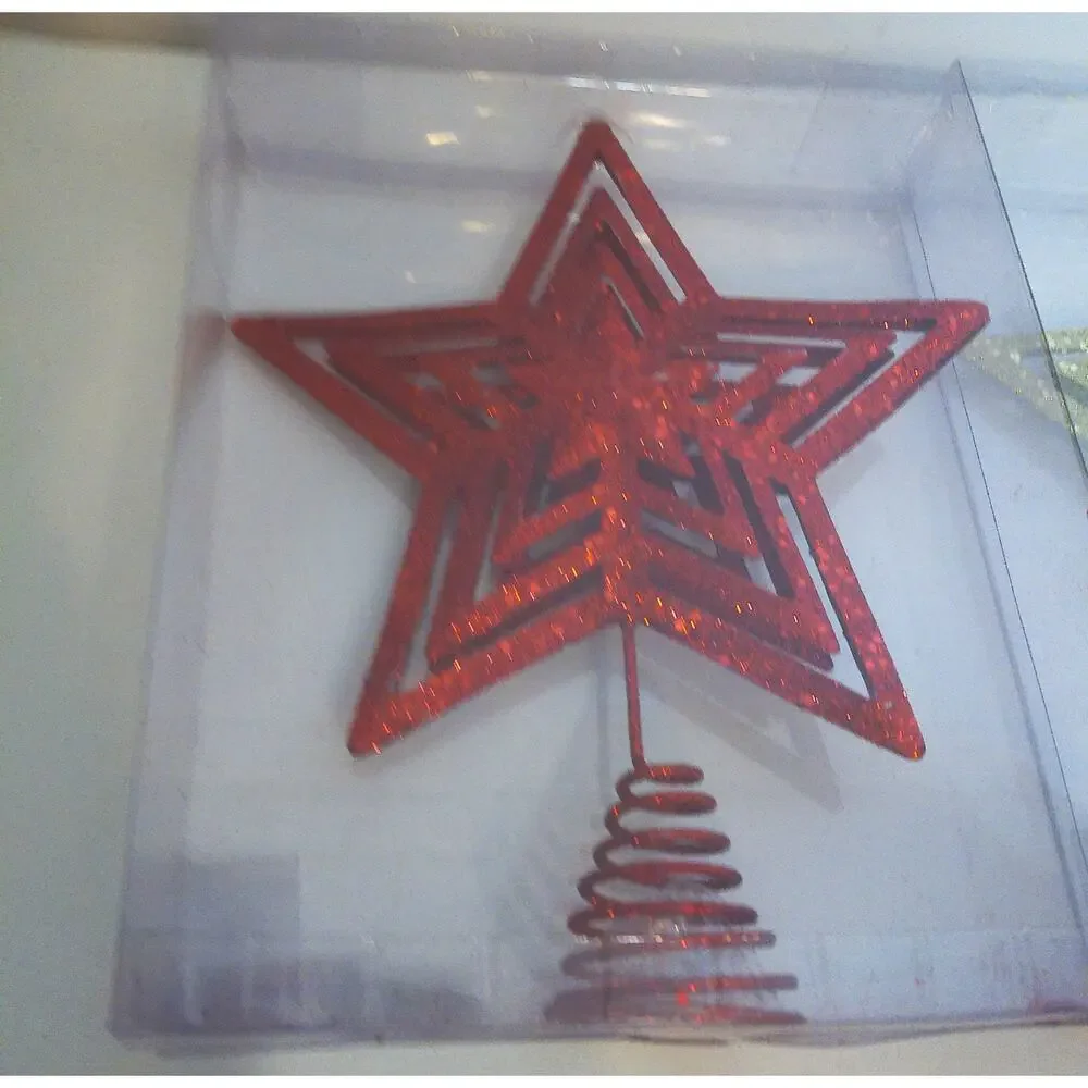 CVS Christmas Tree Topper Metal Star Gold & Red 12